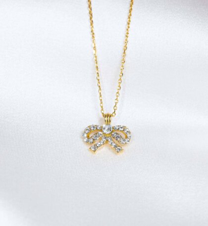 Petite Antoinette bow necklace - Crystal (Gold)