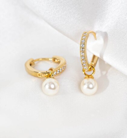 Petite Kennedy hoops earrings - Ivory pearl (Gold)