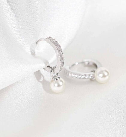 Petite Kennedy hoops earrings - Ivory pearl (Silver)